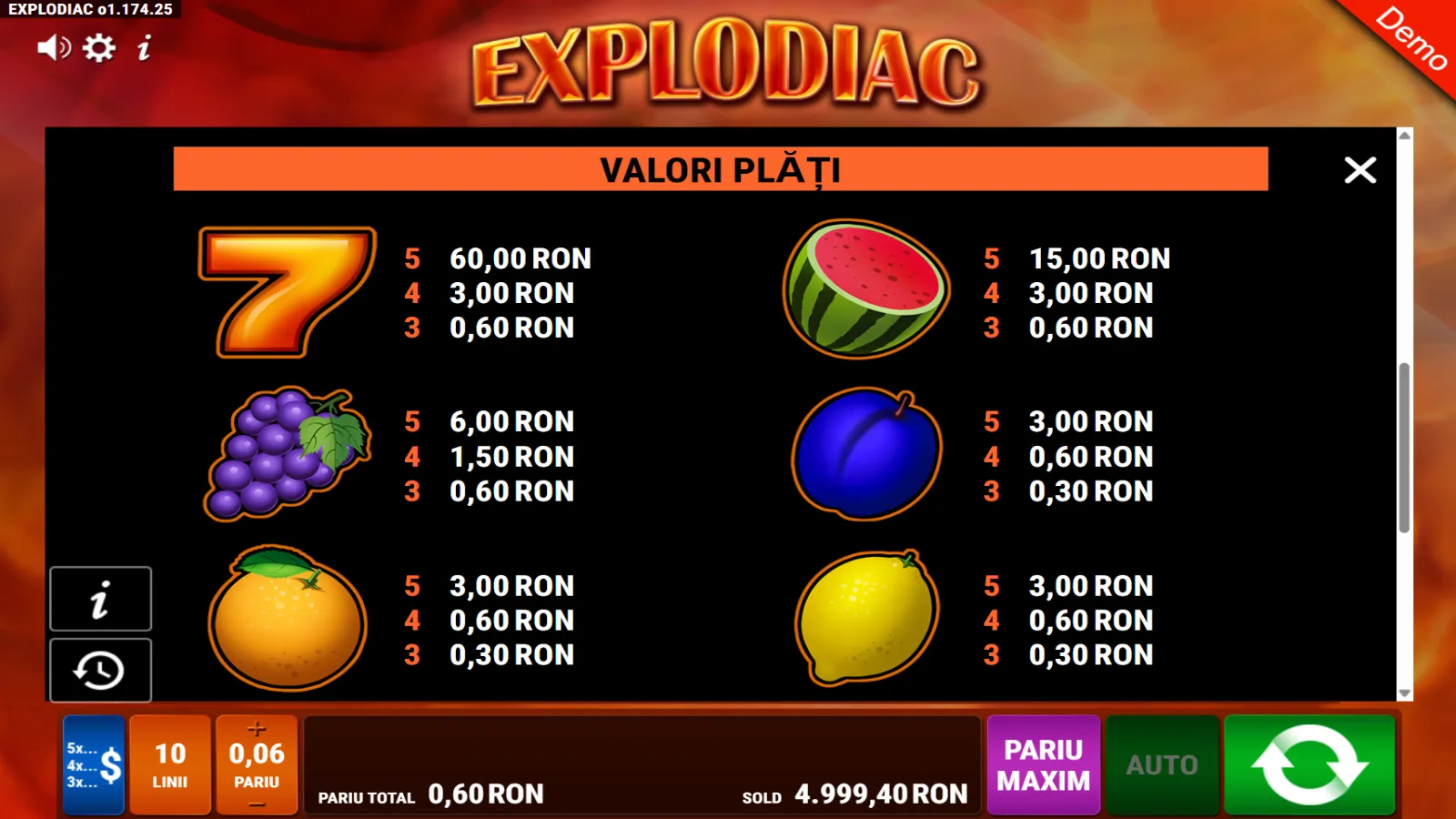 Explodiac Demo Simboluri