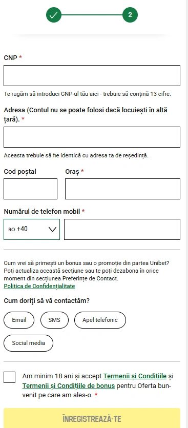 înregistrare Unibet Casino