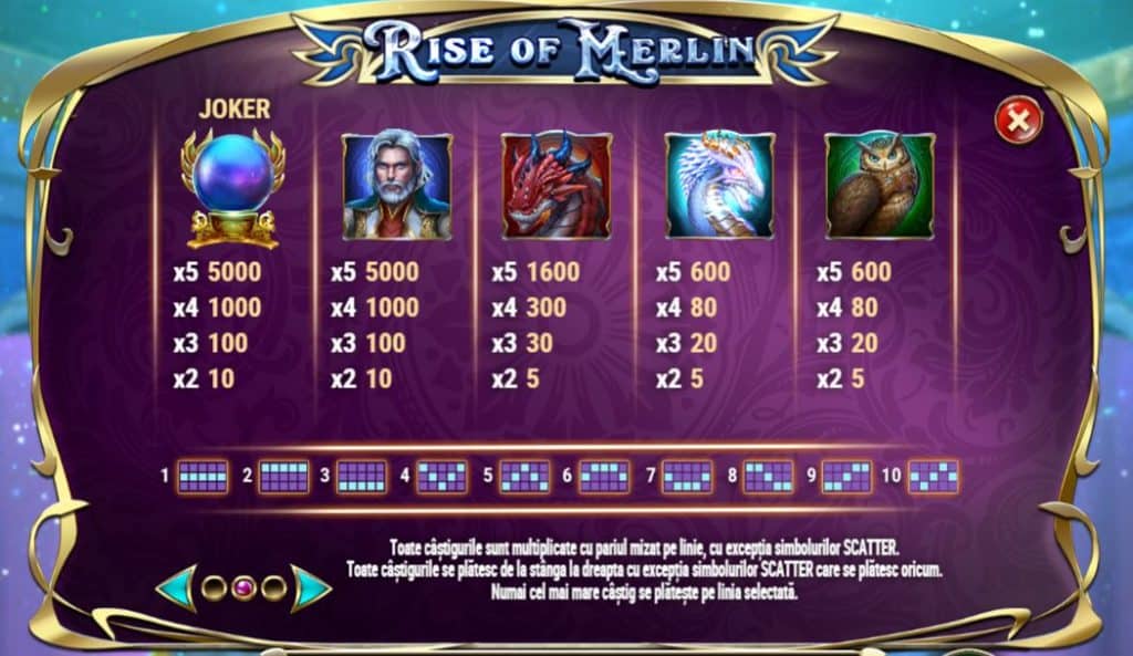 Jocul de păcănele Rise of Merlin
