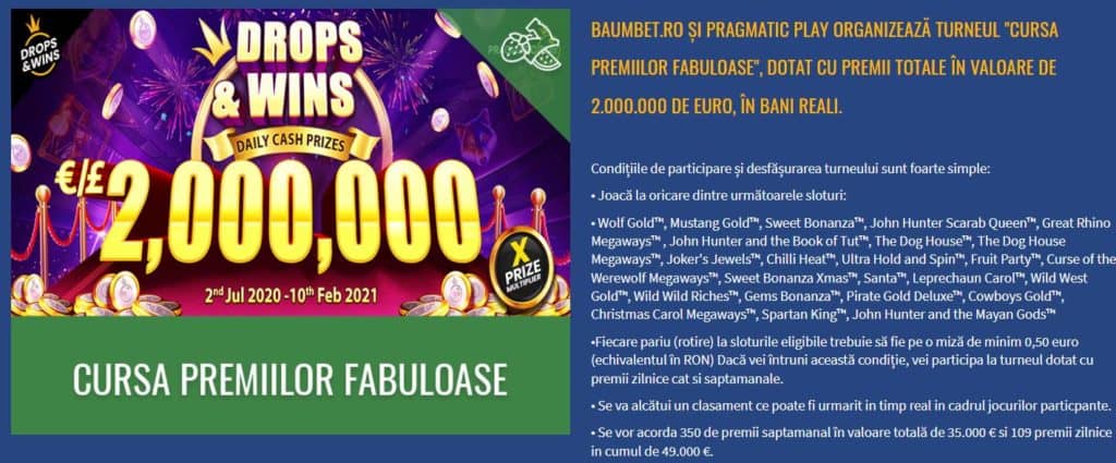 Baumbet Cazino Promoții - Drops & Wins Baumbet Cazino Drops & Wins
