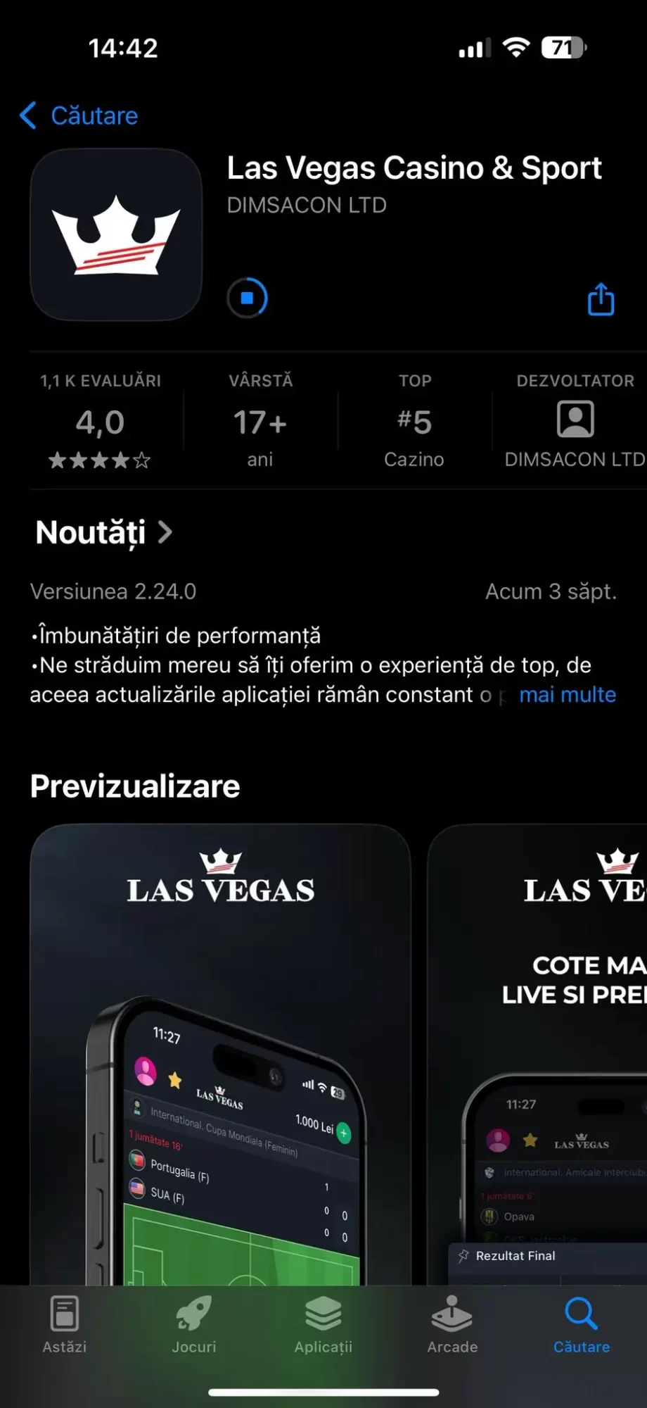 aplicația mobilă Las Vegas