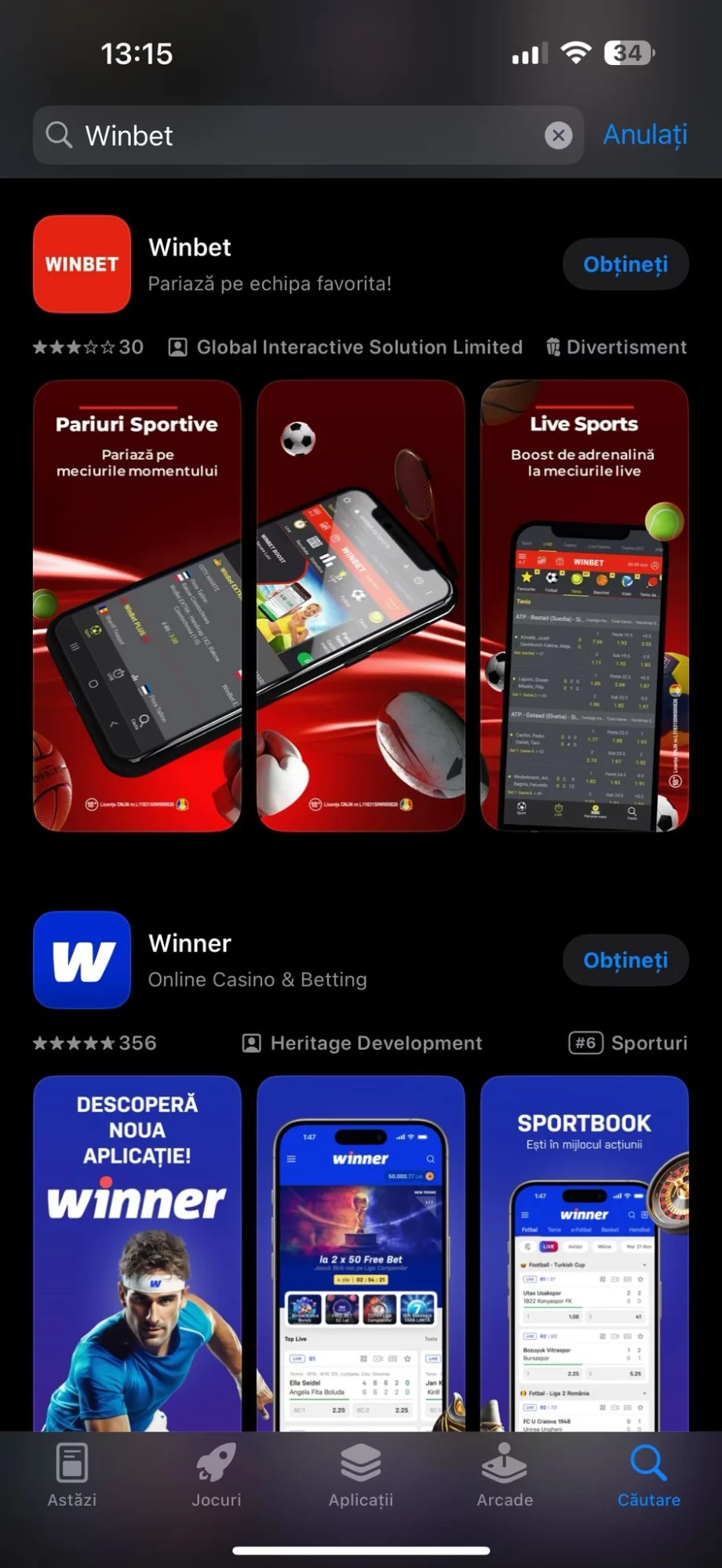 aplicația mobilă Winbet Casino