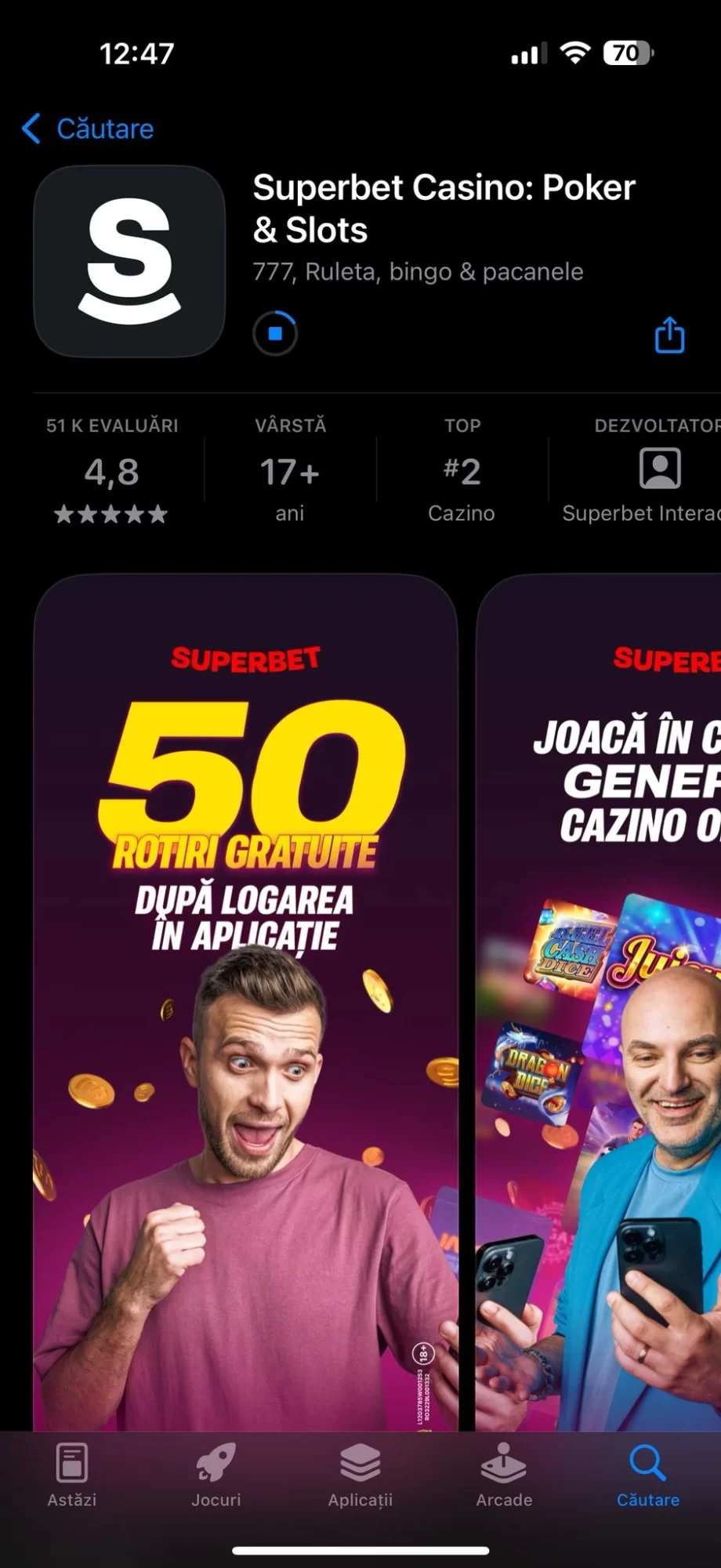 aplicația mobilă Superbet