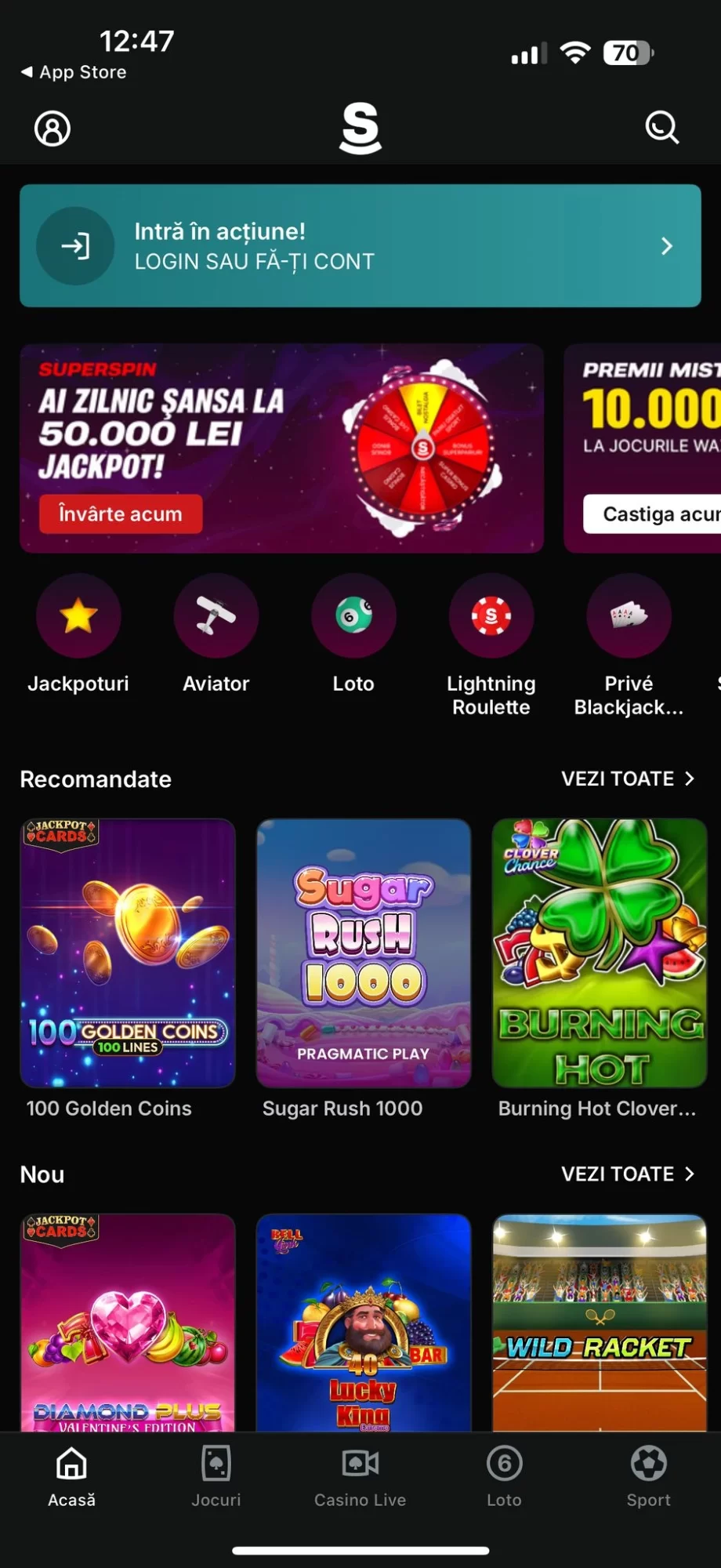 aplicația mobilă Superbet