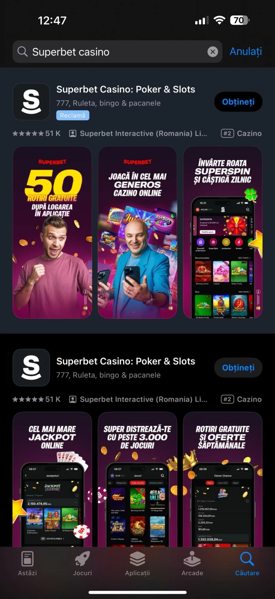 aplicația mobilă Superbet