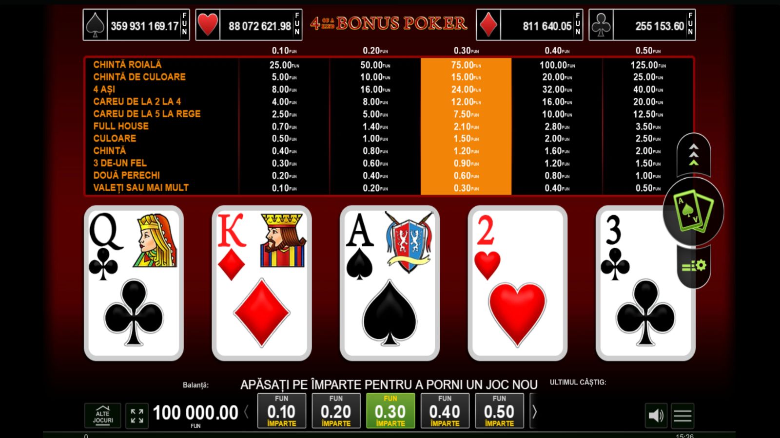 4 Of a Kind Bonus Poker Demo Simboluri