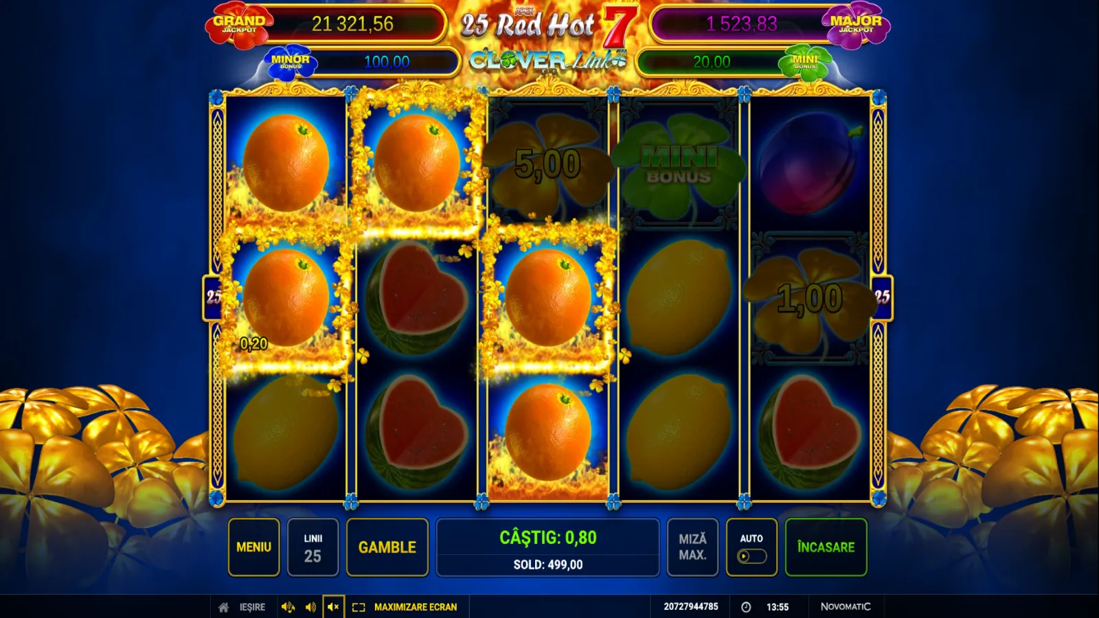 25 Red Hot 7 Clover Link Gratis GamePlay