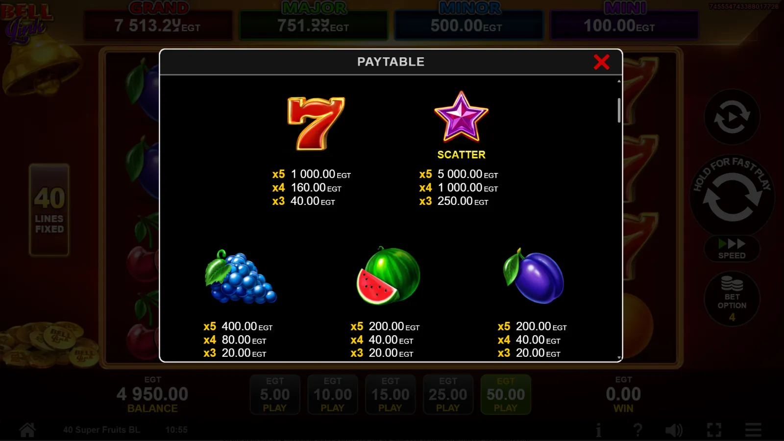 40 Super Fruits Bell Link Demo Simboluri