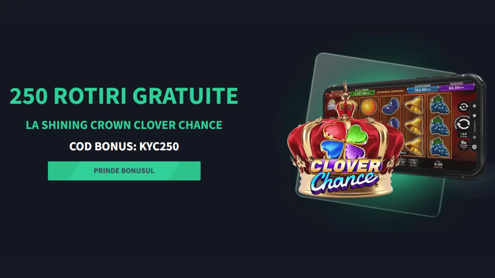 Gets Bet Bonus fără depunere 250 Rotiri Gratuite la Shining Crown Clover Chance