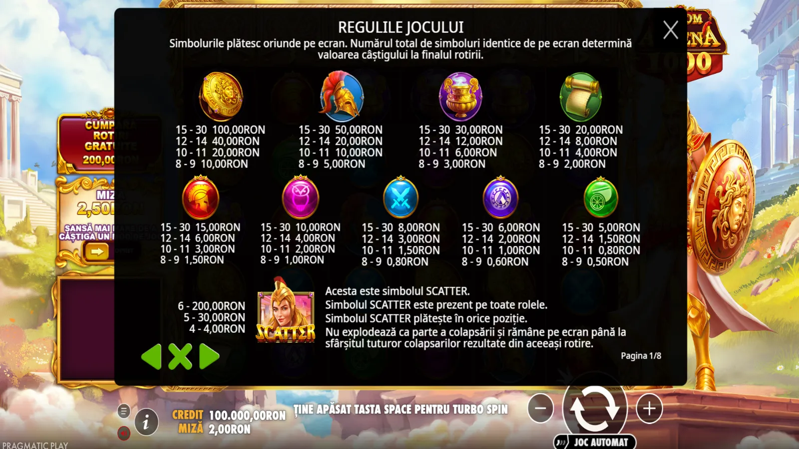 Wisdom of Athena 1000 Gratis Simboluri