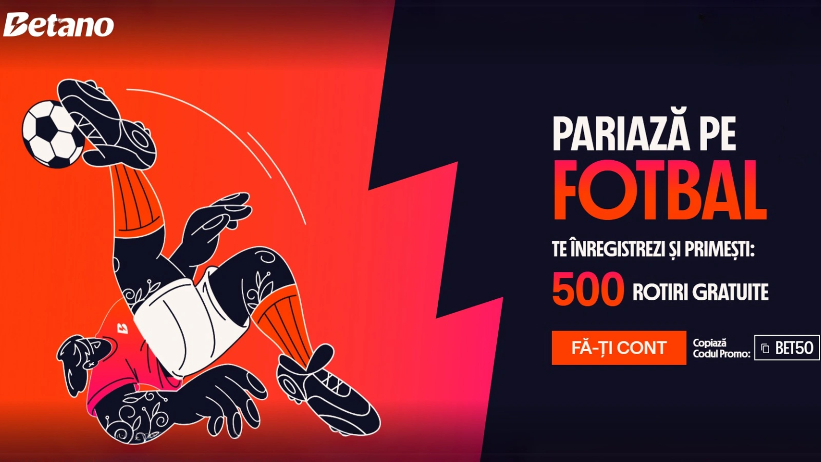 Betano bonus fara depunere 500 rotiri gratuite plus un pariu gratuit de 50 de lei