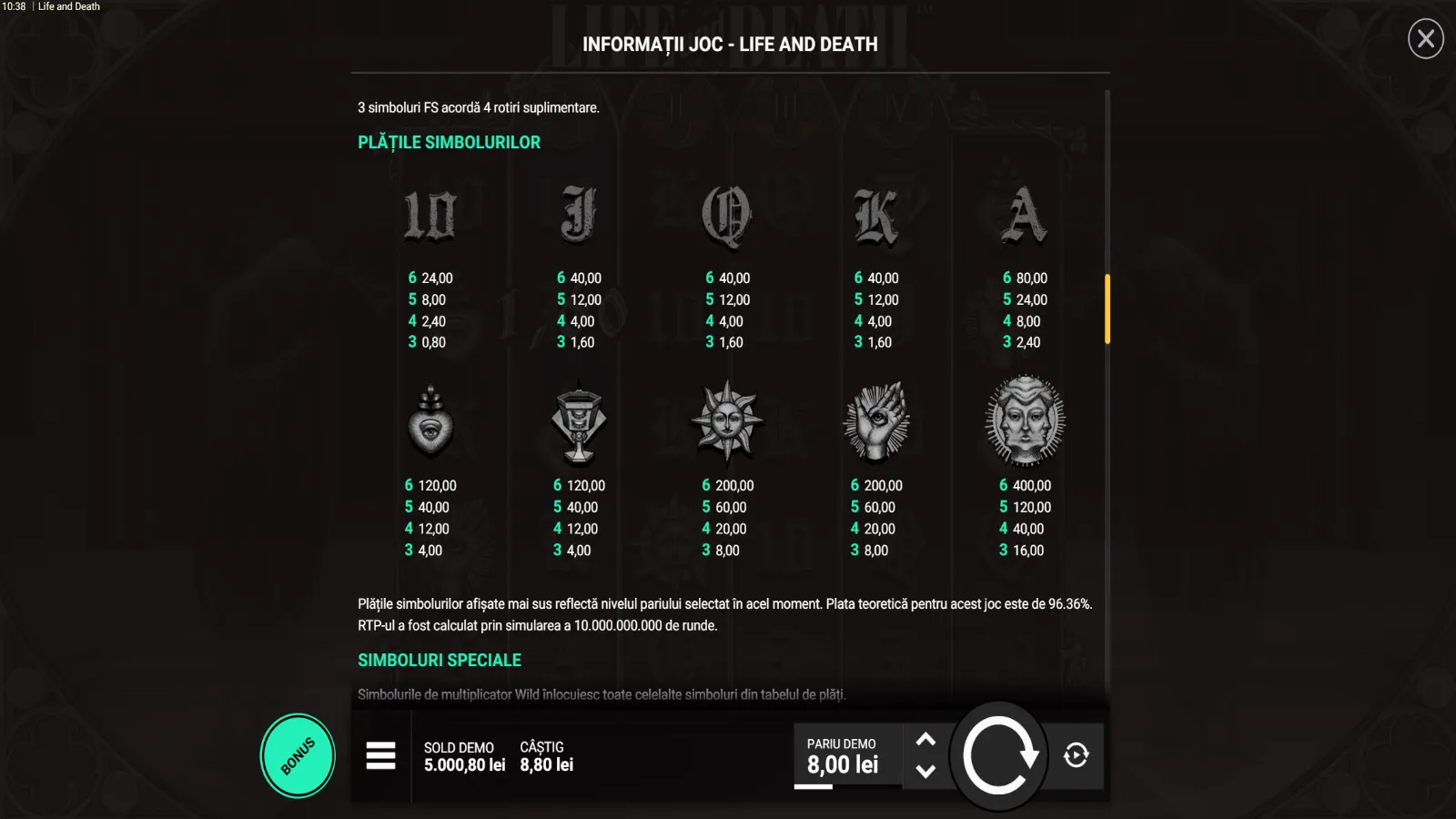 Life and Death Demo Simboluri