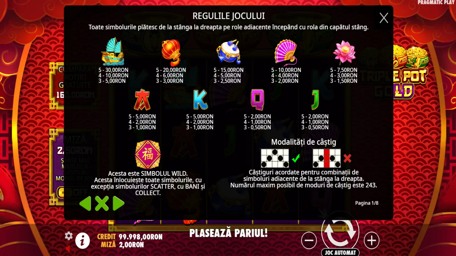 Triple Pot Gold Demo Simboluri