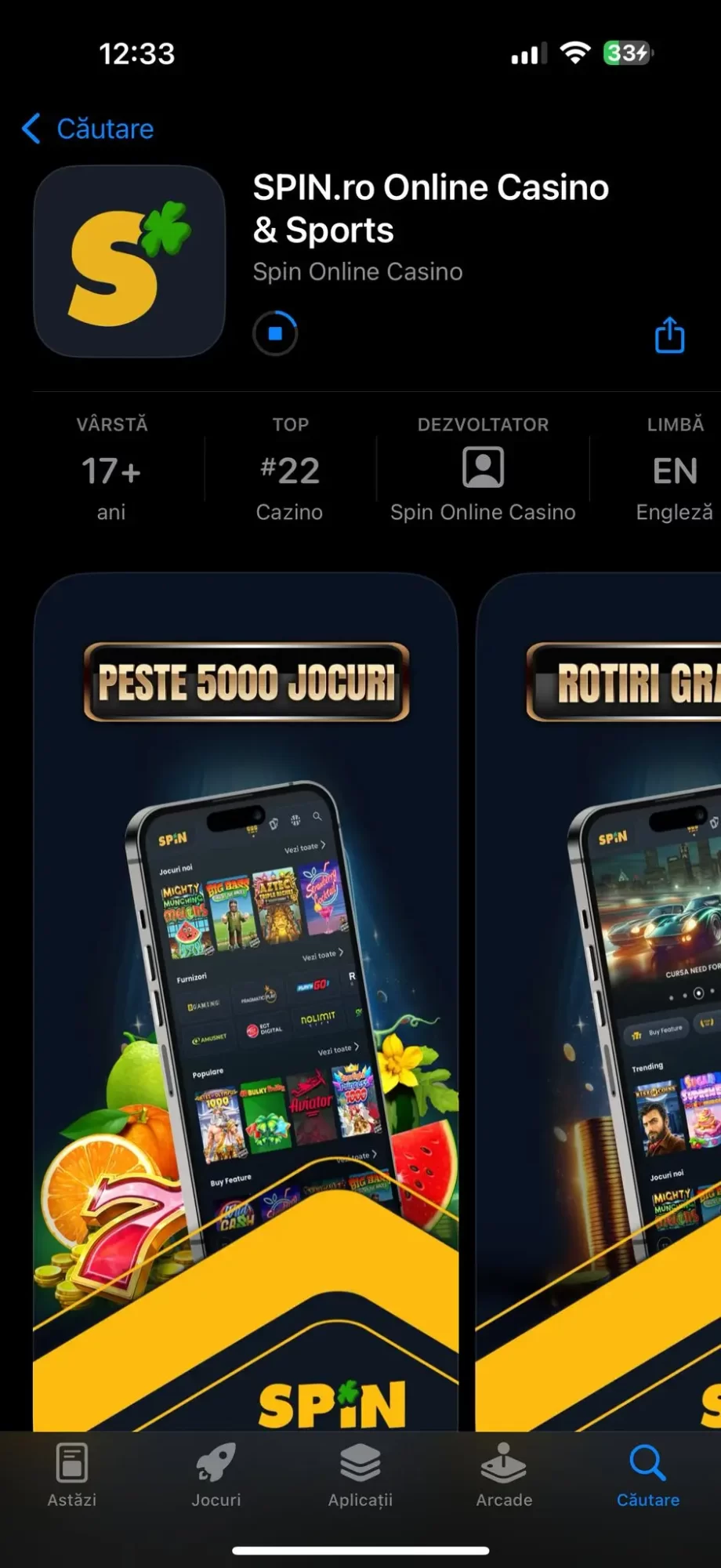 aplicația mobilă Spin.ro Casino