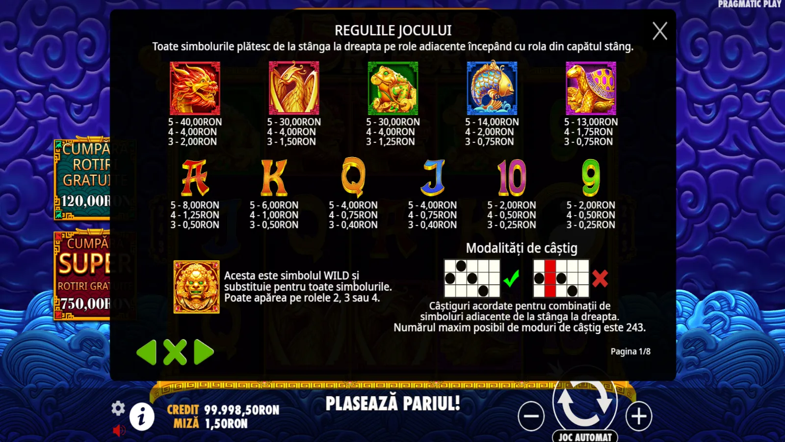 5 Lions Reborn Demo Simboluri