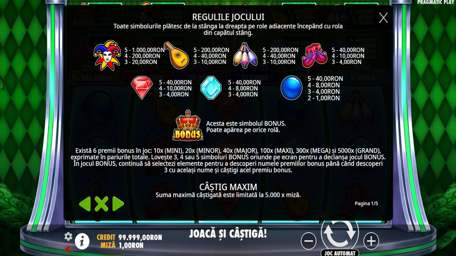 Joker's Jewels Cash Demo Simboluri