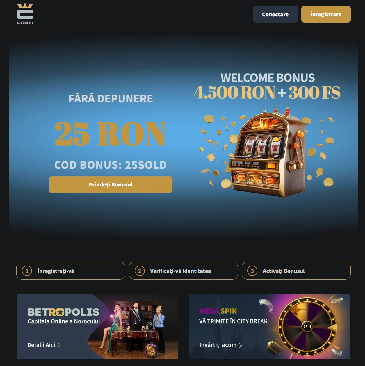 Revendică bonus fără depunere Conti Cazino – 25 RON în casino