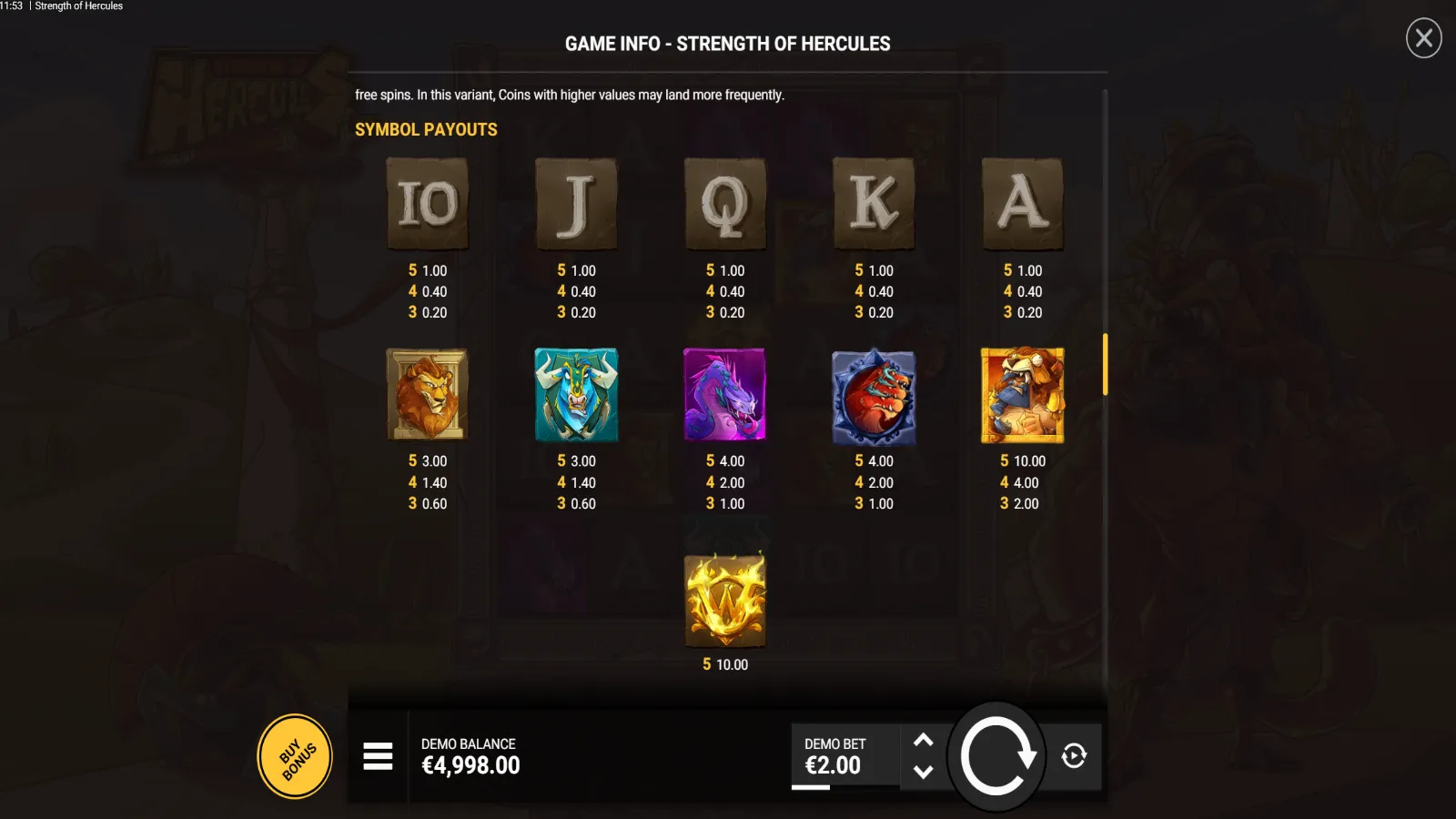 Strength of Hercules Demo Simboluri