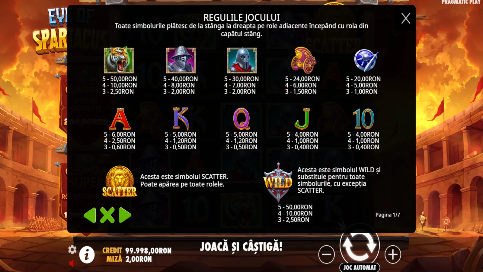 Eye of Spartacus Demo Simboluri