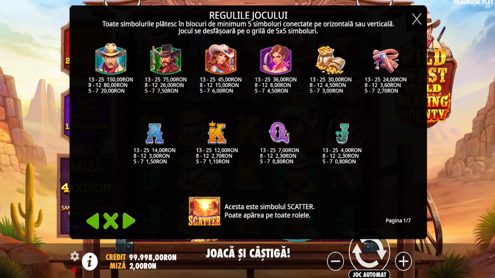Wild West Gold Blazing Bounty Demo Simboluri