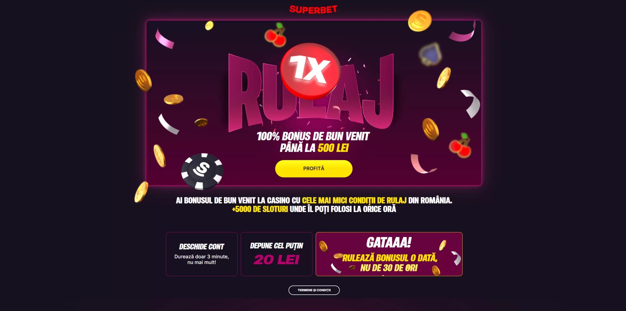 Cum activez un bonus 100% cu rulaj X1 la Superbet Casino