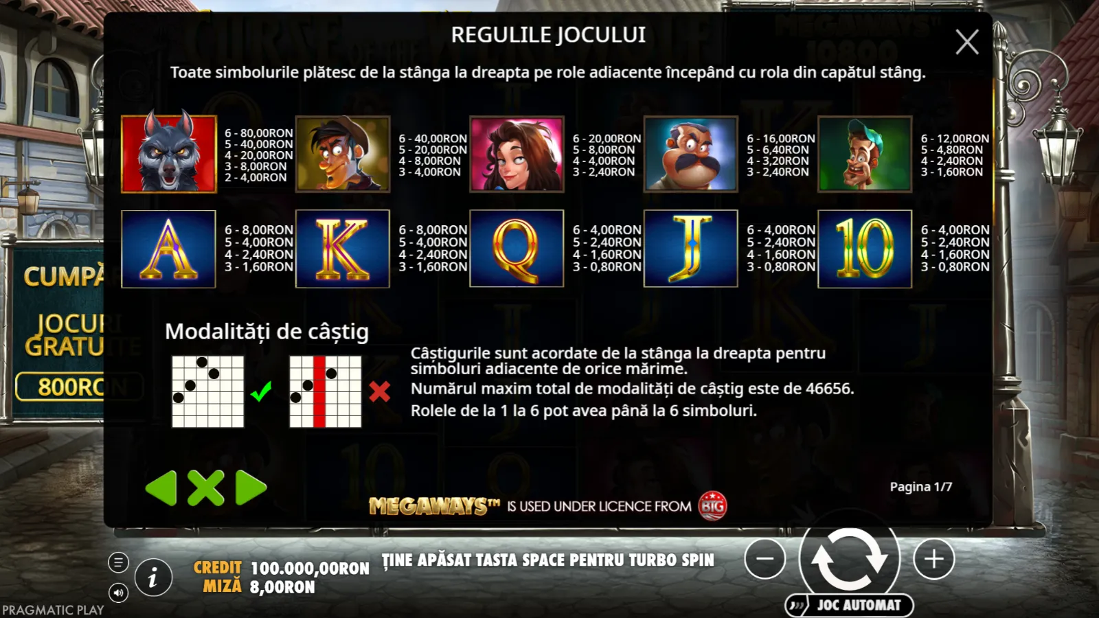 Curse of the Werewolf Megaways Demo Simboluri