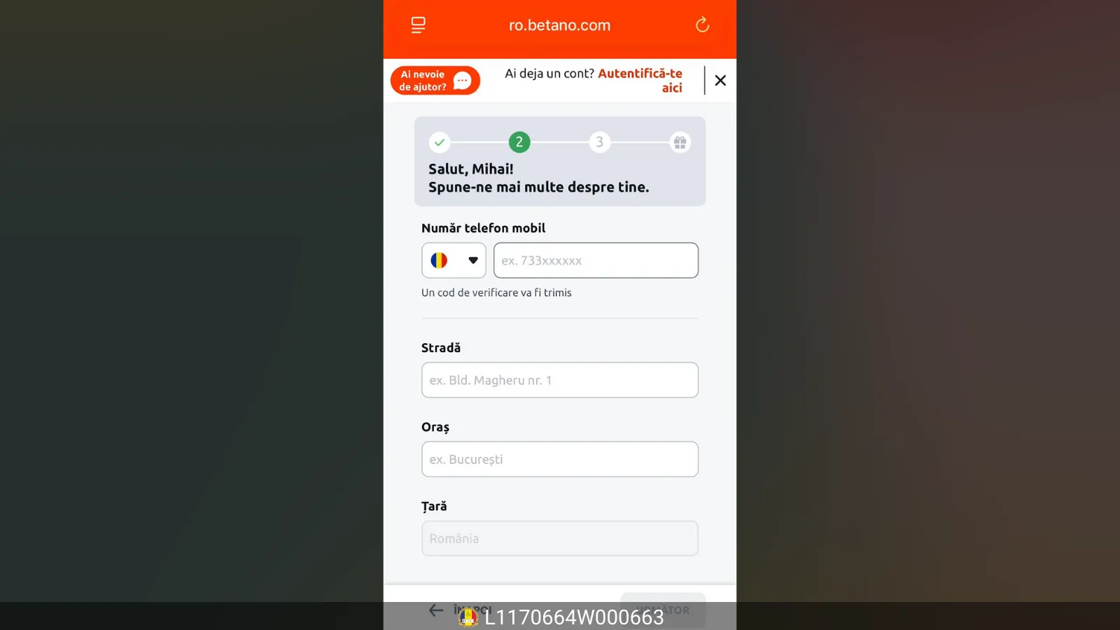 Pasul 2 la inregistrarea Betano pentru bonus fara depunere